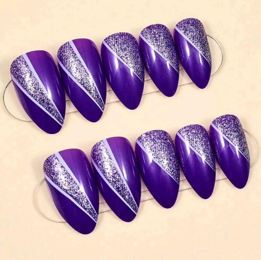 Purple and Silver Press-on Nails - Picture 4 of 6